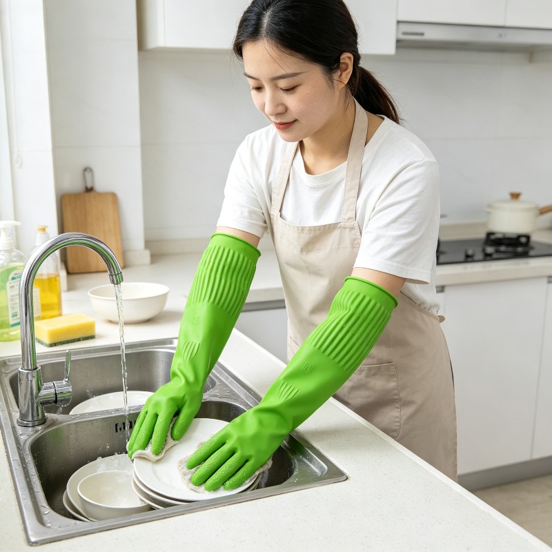 1Pair Lengthen Dishwashing Cle - Dish Glove Rubber ulasan dan harga