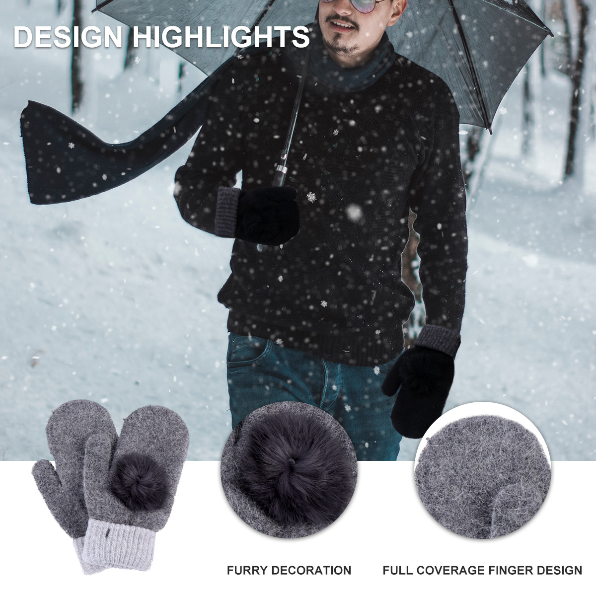 2Pairs Warm Wool Mittens Fleec - Wool Glove Lined ulasan dan harga